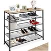 tectake® Scarpiera 100x30,5x93 cm, Scarpiera Salvaspazio slim, 4 Ripiani Rete, Scaffale Scarpe Uomo, Scarpe Donna, Stivali, Ideale Ingresso, Corridoio, Soggiorno, Stile Industriale - Legno Chiaro