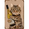 CREATCABIN Targa In Metallo Gatto Vino Metallo Vintage Poster Targa Animali Divertenti Opere D'Arte Decorazioni Pareti Famiglia Art Decor Regalo per Bar Pub Soggiorno Cucina Cafe Regalo 8 x 12 Pollice