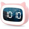 UQTUKO Sveglia Digitale Bambini, sveglia da comodino digitale 18 Musica allenamento del sonno per bambini Doppia Sveglia con Snooze LED Wake up Light Funzione di Ricarica, Rosa
