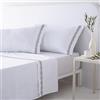 COTTON ARTean Set di lenzuola in raso cotone egiziano a 300 fili bianco con ricamo grigio mod. OLARIZU - Letto da 90 x 190/200. 100% cotone egiziano bianco.