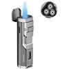 PIPITA Antivento Torcia Accendino, 3 Getto Blu Fiamma Metallo Ricaricabile Gas Butano Con Puncher (Venduto Senza Gas)