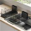 Erreke Scolapiatti Estensibile, Scarico nel Lavello, 38 a 50 cm, Nero | Scola Piatti Regolabile in Acciaio Inox. Portaposate. Salvaspazio. Per Piano Cucina. Scola l'Acqua. Facile da Riporre