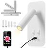 Weigudoc Lampada da Lettura a LED, Applique da Parete LED, Comodino Regolabile, con Porta di Ricarica USB e Interruttore, Applique da Comodino, Luci da Parete Corridoi(Bianco)