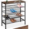 tectake® Scarpiera 75,5x30,5x85,5 cm, Scarpiera Ingresso, 4 Ripiani Rete, Scaffale Scarpe Uomo, Scarpe Donna, Mobile Organizer Ingresso Corridoio Soggiorno, Stile Industriale - Legno Scuro