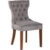CLP Sedia Da Pranzo Franca in Velluto I Solido Telaio In Legno I Fodera Imbottita e Trapuntata Design Chesterfield, Colore:grigio, Colore del telaio:antico chiaro