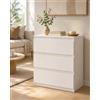 Amveya Comò bianco lucido con 3 cassetti, larghezza 60 cm, per camera da letto, soggiorno, corridoio, ufficio, 60 x 40 x 70 cm