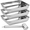 VIVIIHOO Set 3 Pezzi Vassoi per Pangrattato con Inteneritore Carne, Acciaio Inossidabile 25x19x5 cm, per Schnitzel, Pesce e Verdure