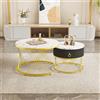 Coolywood Elegante tavolino da caffè componibile: effetto marmo, decorazione dorata, tavolino con cassetti - set da 2 (bianco)
