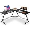 nikcorp Scrivania angolare a L scrivania computer ufficio gaming con ripiano struttura in metallo stabile piano MDF ampio spazio lavoro home office studio - nero