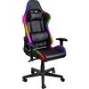 Baroni Home Sedia da Gaming Ergonomica con LED Multicolore Intercambiabili, Sedia da Ufficio con Schienale Reclinabile Cuscini Regolabili Poggiatesta e Supporto Lombare, Nera,130x67x60 cm