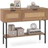 COSTWAY Consolle Ingresso a 2 Ripiani, Console Salvaspazio con 2 Scomparti, Finitura in Rattan PE e Kit di Antiribaltamento, Tavolo d'Ingresso per Corridoio, Salotto e Entata (Naturale)