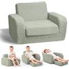 KidBloom 3 in 1 Divanetto per Bambini, Verde Poltrona Bambini con Funzione di Sonno, Tessuto Sherpa Pieghevole Poltroncina Bimbi