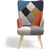 IDMarket - Poltrona scandinava IVAR in tessuto patchwork multicolore e stampa pied-de-poule
