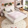 ZKLOEP Letto imbottito 140 x 200 cm con scrivania per bambini e sgabello, con ripiano, testiera morbida, culla con doghe in legno, velluto, bianco