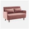 sweeek Divano letto in velluto con gambe in legno, 2 posti Rosa antico - 131x75x81 cm