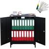 PROREGAL Armadi archivio ELEPHANT con serratura in metallo con gambe e 2 ante larghezza 80 cm 2 livelli nero 90x80x40cm mobiletto per ufficio