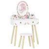 AIYAPLAY Set Toeletta 2 in 1 con Specchio Illuminato e Sgabello Bianco | Tavolo da Trucco con Luce LED a 3 Colori, 2 Cassetti, 2 Scatole in Legno, Tavolino per Bambini da 3+ Anni