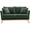 Miliboo Divano scandinavo sfoderabile 2 posti in tessuto effetto velluto verde cachi e legno chiaro Oslo