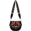 Restyle Foxfire Nights - Borsa a tracolla con motivo volpi e luna crescente - Borsa a tracolla gotica in pelle scamosciata nera con cinturino largo regolabile - stile Forestcore e Witchy