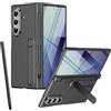 BaiFu Custodia con supporto per Samsung Z Fold 7, Pellicola protettiva, Protezione Cerniera, Portapenne, Cover con pieghevole supporto per Samsung Galaxy Z Fold7 e penna stilo-Grigio