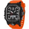 findtime Orologio da polso da uomo, stile militare, quadrato, digitale, analogico, design sportivo, impermeabile fino a 5 ATM, illuminazione, data 12/24 h, cronometro e tre fusi orari