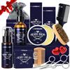 Lionmane Kit Barba per Uomo, Regalo per la Festa del Papà, Lionmane Cura Barba, Set Regalo Cura della Barba Uomo, Olio, Shampoo, Balsamo, Pettine, Spazzola, Pettine Rasoio Capelli, Forbici, Sacca, Regalo Papà