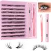 BUTBU 200 Pezzi ciglia finte Ciuffetti Kit, Segmentazione Te Cluster Lashes, 40d Curl Ciglia Finte Volume, Per Uso Fai Da Te E Personale E Domestico, Con Colla Delle cigli, Pinzette（Stile C）