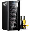 Wintem Cantinetta Frigo Silenziosa per Vini 12 Bottiglie 65W - Mini Frigo Bar per Vini e Bevande con Display LED - Temperatura Regolabile 12-18°C, Auto Defrost - Cantinetta Vino Nera da 35L