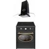 GURARI GCH E 612 BL r+GCH T 456 60 BL Prime, fornello a induzione retrò 60 cm, Range Coocker 60 l, nero+cappa aspirante, cappa da parete, 60 cm, copertura in acciaio inox, pannello in vetro nero
