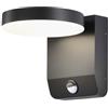 V-TAC VT-11020S 20W LED WALL LIGHT WITH SENSOR COLORCODE:4000K BLACK BODY ROUND, IP65