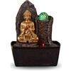 Zen Light Fontana Buddha Haka - Fontana interna Buddha Rilassante Luce LED - Oggetto Feng Shui - Decorazione portafortuna - Fontana da tavolo - Circuito chiuso - Marrone e Dorato - H 26 cm - Zen'Light
