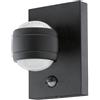 Eglo LED Lampada da parete esterna Sesimba 1, 2 fiamme con sensore di | movimento, lampada da muro in acciaio e plastica, colore nero, IP44