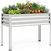 FANTASK Aiuola rialzata in metallo, 112 x 55 x 81 cm, fioriera rialzata con fori di drenaggio, fioriera fino a 80 kg, per verdure, frutta, fiori, erbe, balcone, giardino (argento)