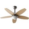 EVVO Ventilatore da soffitto con luce LED e comando silenzioso, Ø106 cm, 5 pale, motore DC 56 W, 3 velocità, timer, (modello: V416 finitura legno)