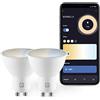 Garza Smart - Confezione da 2 lampadine LED intelligenti Wifi Dicroica GU10, 4,5 W (equivalenti a 40 W di incandescenza), E27, CCT, dimmerabile, programmabile, controllo vocale e app, Alexa/Google,