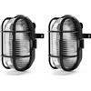 Velamp Turtle Plafoniera da esterno ovale - Attacco lampadina E27 - 60W Max -Impermeabile (IP44) - Ideale per montaggio all'esterno - Colore nero (Confezione da 2)