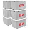 Cetomo 35L*6 Scatole di Stoccaggio con Coperchi, Contenitori in Plastica con Ruote, Clip On, Impilabili, Incastonabili, Organizzatore a Righe per Casa Ufficio, Grigio, 35L-6 Pezzi