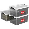 Cetomo 65L*3 Scatole di Stoccaggio in Plastica, Scatole Portaoggetti con Coperchio, Organizzatore, Contenitori per Casa e Ufficio, Impilabile, Resistente, Nero Chiaro, 65L - Confezione da 3