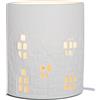 GILDE Lampada da tavolo in porcellana bianca, motivo casa, altezza 20 cm, decorazione per la casa, idea regalo
