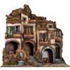 Chianese Presepe Artigianale Borgo con Fontana Funzionante e Cucina con Effetto Fuoco, Legno, 61x86x84 cm, Illuminazione Integrata, Stile Tradizionale Napoletano, per Pastori 10-12 cm | Presepe artigianale decorativo per interni