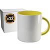 PixColor - 12 tazze a sublimazione in ceramica bianca con interno giallo | Scatola singola | 350 ml (11 oz) | Categoria AAA | Adatti al microonde e alla lavastoviglie