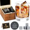 Amosking 60 regali di compleanno per uomini, vintage 1966, set di bicchieri da whisky, scatola di legno, pietre da whisky, sottobicchieri, biglietti di auguri, idee regalo di compleanno per lui