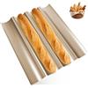 YIYAXIN Teglia Baguette Microforata 4 Posti, Teglia Forno Baguette Forata Antiaderente Acciaio Carbonio Dorato, Stampo Pane Accessori Cottura Pane Utensili Cucina per Fornai Professionisti (38x33x2.4cm)