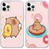 Yimctoie 2 Pezzi Trasparente Anime Cover per iPhone 12/12 Pro 6.1, Morbido Custodia Carino Cartoon Capybara Animale Aesthetic Motivi Design con Protettiva TPU Silicone Antiurto Case,Carino