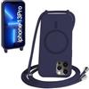 FMPCUON FNPCUON Cover Magnetica Silicone per iPhone 13 Pro con Cordino,Compatibile con MagSafe,Custodia con Laccio Collana Tracolla Collo Sottile TPU Antiurto Protettiva Case con Corda.Blu