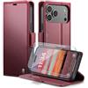 FERLAN Cover per Xiaomi Redmi Note 15 Pro Plus+ 2 Pezzi Vetro Temperato,Antifurto,supporta ricarica wireless,in pelle multifunzione,chiusura magnetica con chiusura anti-urto,borgogna