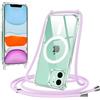 Jrkvniv Magnetica Trasparente Cover per iPhone 11 con Cordino, Compatibile con Magsafe, Trasparente Ultra Sottile Silicone TPU Antiurto Custodia con Collana Laccio rimovibile per iPhone 11, Viola