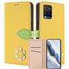 MOJIA Custodia a Portafoglio per Vivo Y21s / Y21 / Y33s, Cover in Pelle PU Flip con Fiore e Chiusura Magnetica Foglia, Slot Carte, Funzione Stand.-Yellow