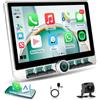 Motorsi 4G+64G CarPlay 2 Din Autoradio con Navigazione GPS, 10,1 Pollici Android Auto Doppia Din Car Stereo, Bluetooth, FM/RDS Radio, WiFi, Assistente Vocale, Schermo Diviso +Backup Telecamera