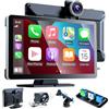 Alltoneed Autoradio da 9 pollici con Apple Car Play e Android Auto, lettore portatile touch wireless con controllo vocale, doppia fotocamera anteriore e posteriore 1080p (9 pollici + 2 telecamere)